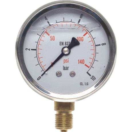 Glycerin-Manometer senkrecht (CrNi/Ms), 63mm, 0 - 400 bar